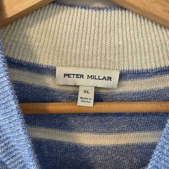 PETER MILLAR Crown XL Long Bay Merino Wool Linen Maritime Quarter Zip Swester - Picture 5 of 10